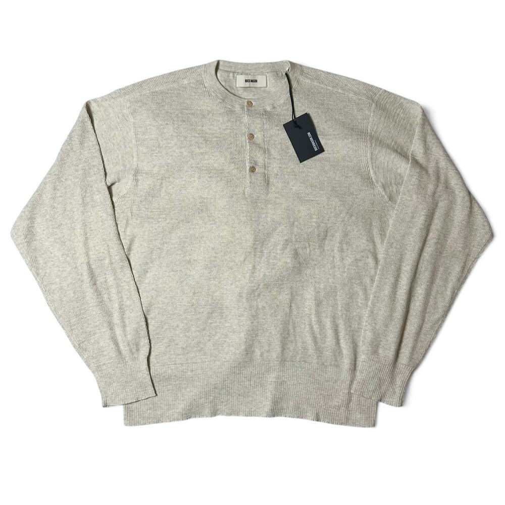 Buck Mason Daybreak Knit Rower Mens Size XL Heather Oat Henley Long Sleeve NWT